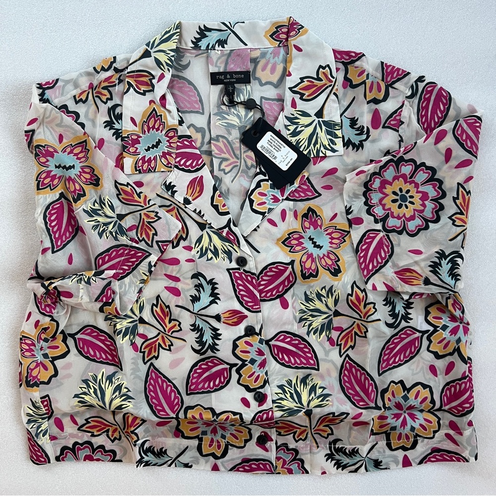 rag & bone Mare Silk Blend Floral Cropped Shirt - Picture 7 of 10